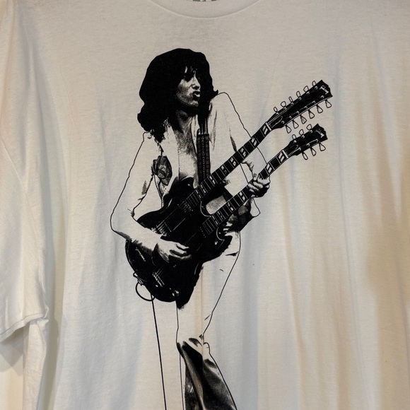 Jimmy Page From Led Zeppelin White Graphic T-Shirt with Musician Print - Picture 2 of 6